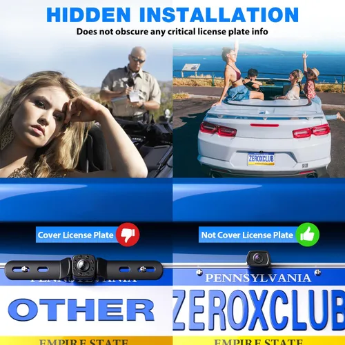Vista 3 de ZEROXCLUB Cámara de respaldo HD para automóvil, IP69 impermeable con cable para matrícula, cámara de visión trasera de 149 ° de visión amplia