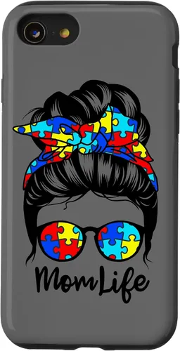 Vista 18 de Mom Life Messy Bun Hair Autism Funny Autism Case for iPhone 17