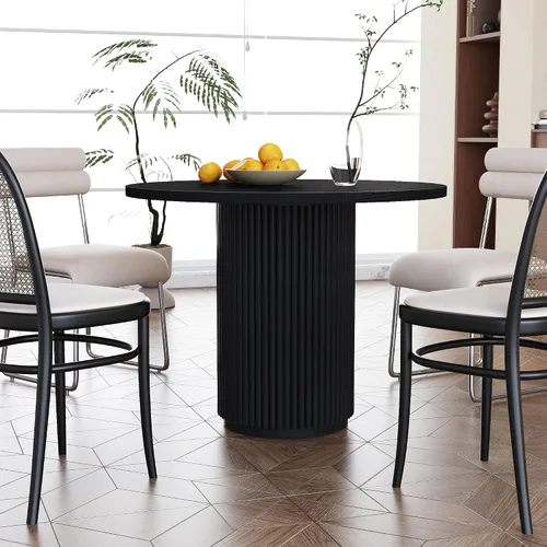 Vista 6 de Mesa de comedor redonda, 35 pulgadas, mesa de cocina moderna de granja Negro