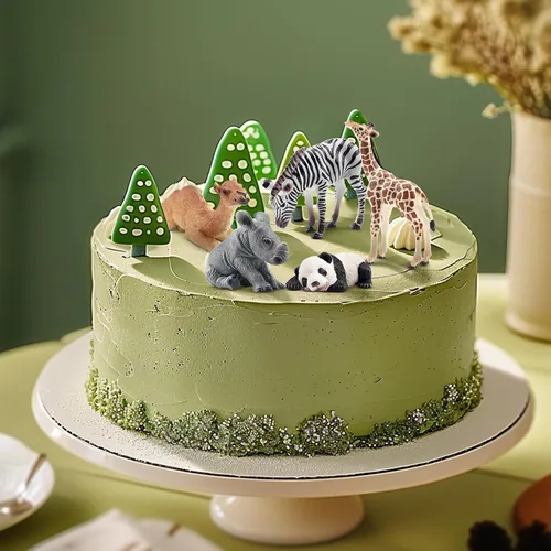 Vista 8 de Toymany 12 figuras de animales del bosque, figuras realistas de animales del bosque, juguetes incluyen elefante, león de montaña, jirafa y cachorros