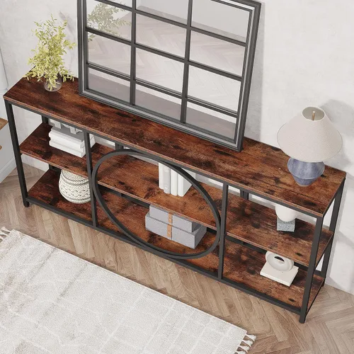 Vista 7 de Tribesigns Mesa consola extralarga, mesa de sofá de 70.9 pulgadas con Negro marrón