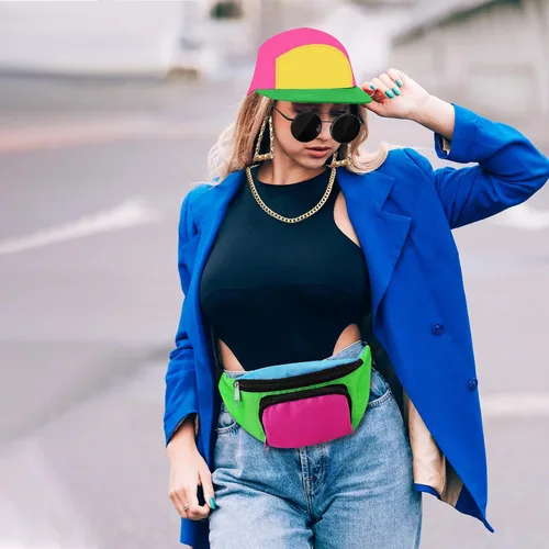 Vista 7 de Cindeer 5 piezas de accesorios de hip hop de los años 90 para mujeres y hombres, traje de los años 80 y 90, riñonera de neón, sombrero, lentes