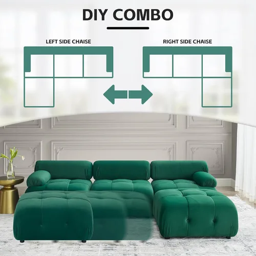 Vista 5 de DEINPPA Sofá modular modular de 93 pulgadas, sofá de terciopelo minimalista en forma de L, sofá convertible, muebles de sala de estar para sala