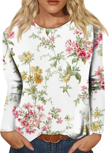 Vista 10 de Camisetas de manga larga para mujer, blusas elegantes y casuales con cuello redondo para mujer #00-Beige