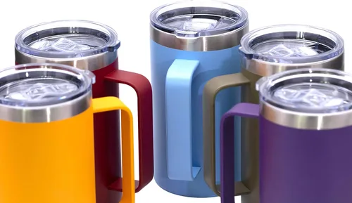 Vista 5 de Ezprogear Taza de café de acero inoxidable de 32 onzas, vaso de doble pared aislado al vacío con asa, tapa y pajitas (32 onzas, violeta brillante)