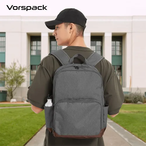 Vista 3 de Vorspack Mochila para mujeres y hombres Mochila ligera con múltiples bolsillos, mochila casual para el trabajo, universidad y viajes, Gris, Classic