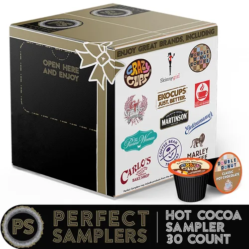 Vista 2 de Perfect Samplers Tazas individuales de chocolate caliente para cafeteras Keurig K Cup, paquete variado, cacao, 30