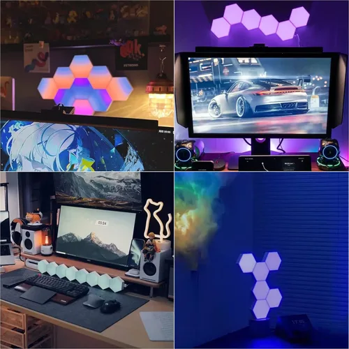 Vista 6 de Vcwtty Luces Hexagonales, Luces LED Inteligentes de Pared con Control Remoto, 13 Colores Sensibles al Tacto DIY Paneles de Pared RGB Modulares