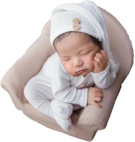 Vista 24 de Moda recién nacido niños niñas bebé sesión de fotos accesorios trajes ganchillo ropa sombrero de cola larga pantalones accesorios de fotografía