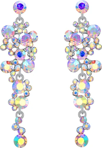 Vista 12 de Flyonce Aretes largos colgantes de cristal para mujer, bohemios, florales, para boda