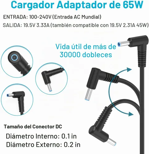 Vista 2 de Fancy Buying 65W/45W Compatible con cargador de portátil HP