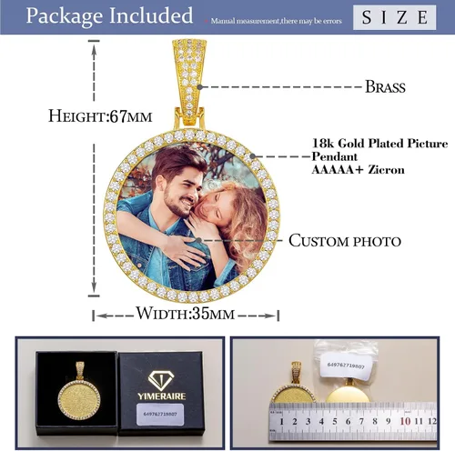 Vista 5 de YIMERAIRE Collar personalizado con imagen chapado en oro de 18 quilates, negrooroplata, cadena circular personalizada con dije de placa de perro CZ