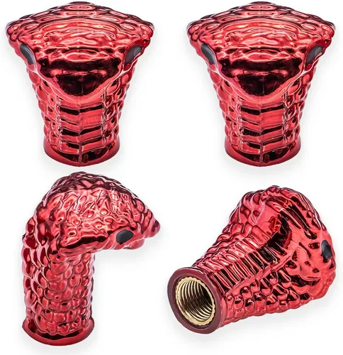 Vista 45 de 4 piezas de tapas de válvula de neumático estilo Cobra, forma de cabeza de serpiente, tapas universales de válvula de neumático con núcleo de cobre