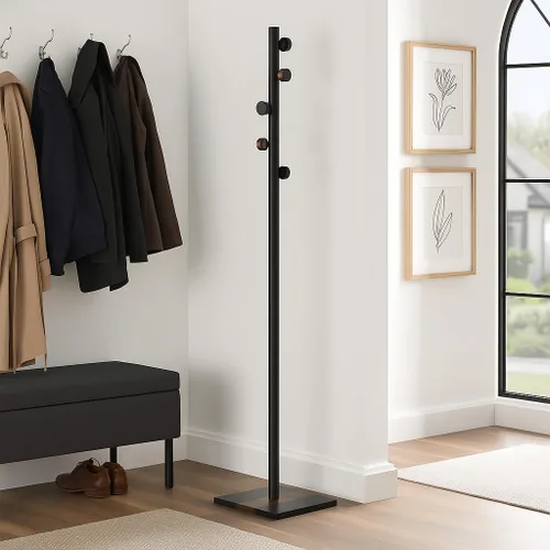 Vista 5 de Proman Products Ichimi - Perchero independiente para interiores con 5 ganchos para entrada, dormitorio, pasillo, sala de estar, oficina (negro)