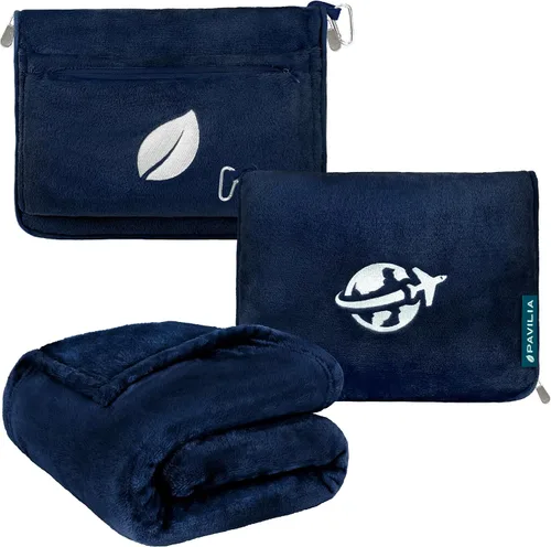 Vista 14 de PAVILIA Manta de viaje y almohada, manta de avión con apertura de brazos para adultos, manta compacta de avión con agujero para el brazo, bolsa 2