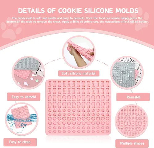 Vista 3 de LELE LIFE Moldes de silicona para gomitas de 130 cavidades, moldes de chocolate semiesfera con forma de corazón y estrella de hueso para dulces