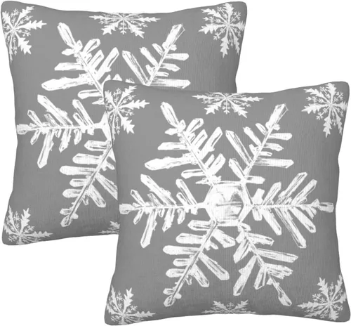 Vista 11 de JOOCAR Fundas de almohada navideñas de 20 x 20 pulgadas, paquete de 2 fundas de almohada de copos de nieve rojos de Navidad, fundas de almohada