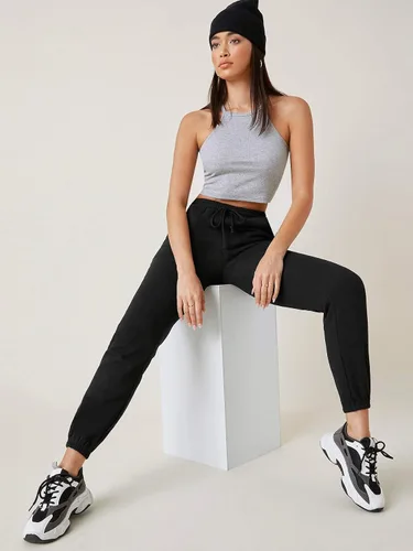 Vista 5 de MakeMeChic Pantalones deportivos casuales con cordón para mujer con bolsillo