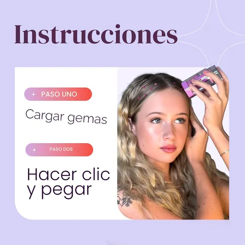 Vista 4 de Hally Hair Juego de Recambio de Bolígrafo de Gemas - Incluye 180 Pegatinas de Gemas Adhesivas Multicolor Joyas para el Cabello - Accesorios Clásico