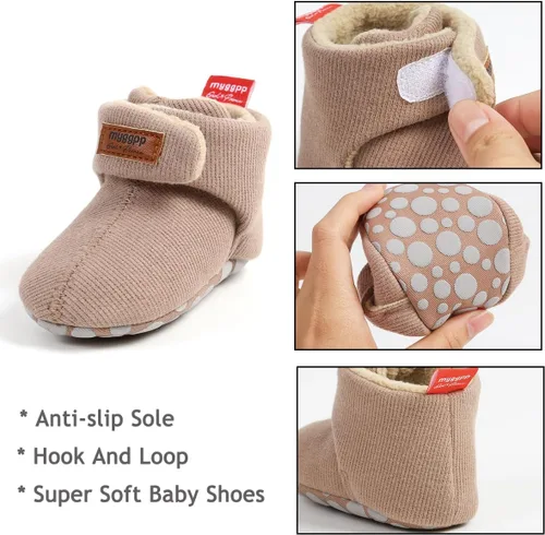 Vista 3 de TIMATEGO - Pantuflas tipo botines de felpa con suela antideslizante para recién nacidos, bebés, niños y niñas