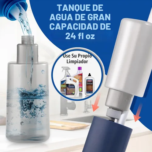 Vista 4 de PowerMop para limpieza de suelos con 3 almohadillas lavables, mopa de microfibra húmeda y seca con botella recargable de 24.3 fl oz para cocina