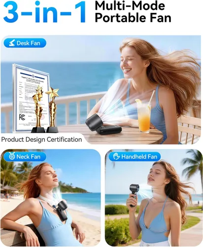 Vista 4 de KIMMOO Ventilador Turbo Portátil de Mano 3 en 1 - 100 Velocidades, 13500 RPM, 12 Horas de Refrigeración, Pantalla Digital, Rotación de 120°, Mini