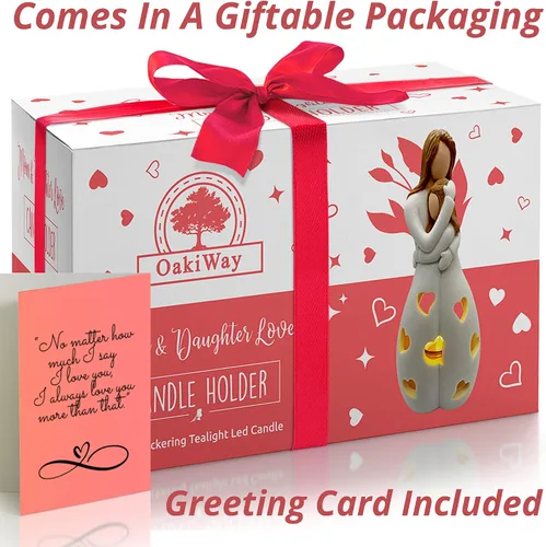Vista 7 de OakiWay Regalos para mamá de hija, hermanas, para mujeres, portavelas con vela LED parpadeante, mamá e hija, regalos de amistad para mujeres