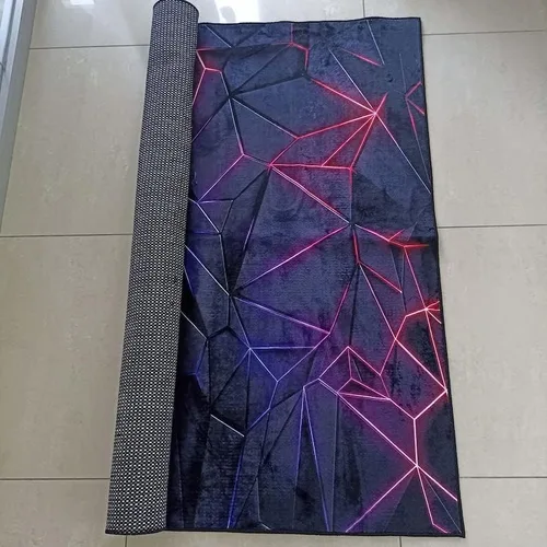Vista 7 de Alfombra de sala de juegos, alfombra de deportes electrónicos, alfombra de aspecto neón, alfombra colorida, alfombra de juegos, alfombra morada