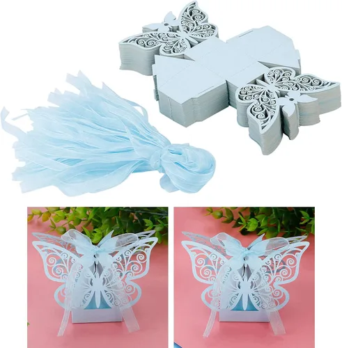 Vista 7 de Ejoyous Cajas de dulces de boda, 100 cajas de chocolate de azúcar para recuerdos de boda, caja delicada caja de regalo para bodas, cumpleaños Azul