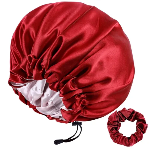 Vista 7 de RedJoe 22 Momme - Gorro de seda de morera 100 % para dormir, gorro de dormir ajustable de seda para mujeres y hombres, para el cuidado del cabello