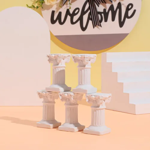 Vista 9 de Holibanna Estatuas de pilar romanas 5 piezas de resina mini pedestal griega para decoración del hogar, jardín, boda, fotografía, accesorios de 2.55