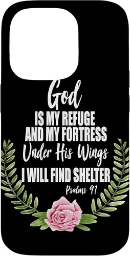 Vista 17 de God is My Refuge Christian Bible Psalms 91 Floral Case for iPhone 17