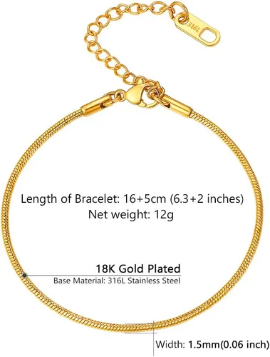 Vista 4 de PROSTEEL Cadena de serpiente de acero inoxidable 316L, chapado en oro negro de 18 quilates, pulsera de cadena de serpiente de 0.059 in, cadena