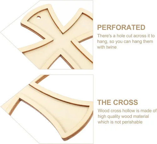 Vista 7 de 12 cruces de madera para manualidades, piezas de madera sin terminar, piezas de madera, adornos colgantes de cruz de pared con cuerda de yute