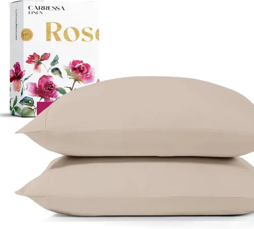 Vista 18 de Carressa Linen Juego de 2 fundas de almohada 100% algodón egipcio, tamaño estándar, lujosas fundas de almohada de algodón de la serie 1200