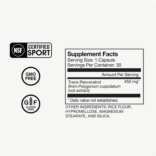 Vista 4 de Momentous Suplemento de resveratrol 450 mg - Trans-resveratrol para un envejecimiento saludable, cerebro y apoyo cardíaco - Certificado NSF