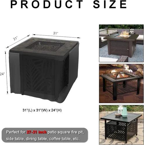 Vista 2 de WOMACO - Cubierta cuadrada impermeable para hoguera de patio, cubiertas de mesa al aire libre, protector de mesa para hoguera de 31 x 31 pulgadas