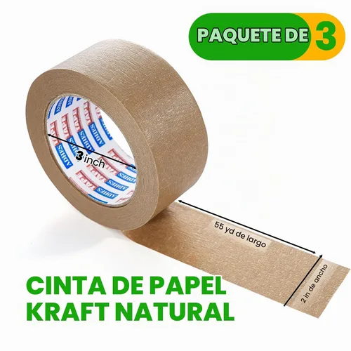 Vista 6 de ADHES - Cinta de papel kraft biodegradable, 2 pulgadas x 55 yardas, 3 rollos de cinta de embalaje de papel ecológica, escribible y sin