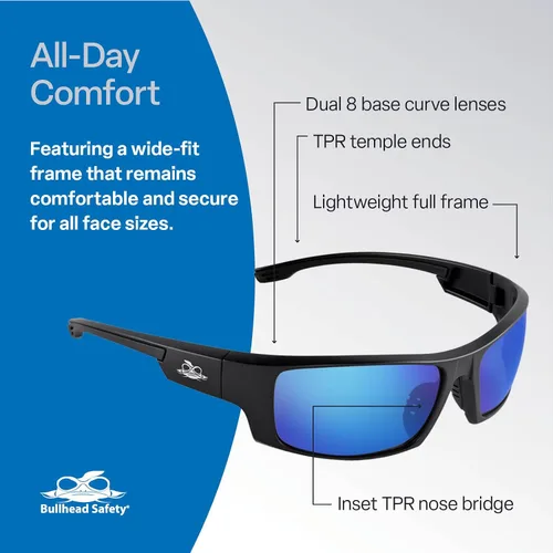 Vista 5 de Bullhead Safety Dorado - Lentes de seguridad con doble lente, ANSI Z87+, lentes de luz azul con protección contra la luz UV y revestimiento marco