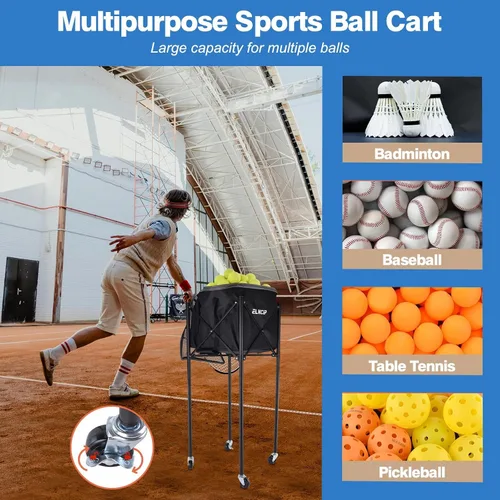 Vista 4 de Portable Pickleball & Tennis Ball Hopper with Wheels, Foldable Sports Balls Teaching Cart, Lightweight Softball Caddy, Large Capacity Baseball