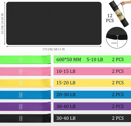 Vista 2 de Hoolerry 36 Pieces Yoga Mats Sets Includes 12 Pcs Yoga Mats Bulk 68” x 24” x 6mm Thick Exercise Mat Non Slip 12 Resistance Bands 12 Carrying Straps