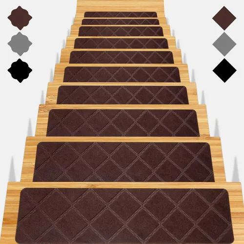 Vista 12 de Peldaños de escalera para escalones de madera, 15 unidades, 8 x 30 pulgadas, alfombras antideslizantes para interiores, para niños, ancianos