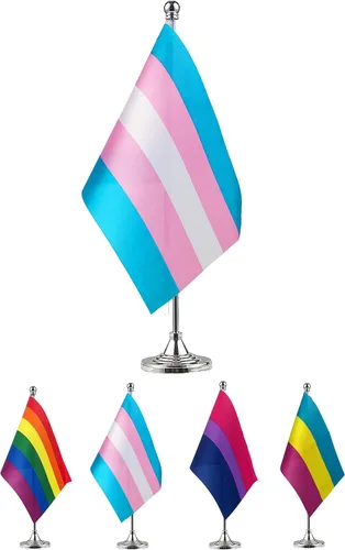 Vista 5 de GentleGirl. Bandera de mesa de arcoíris bisexual de EE. UU., decoración de oficina con tema LGBT