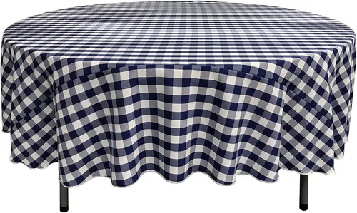 Vista 47 de Mantel LA Linen, redondo, a cuadros, polivinílico, 51 pulgadas.