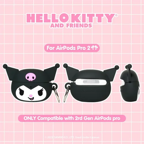 Vista 3 de iFace Kuromi - Correa de muñeca con cuentas y funda para AirPods Pro 2 de Kuromi con mosquetón