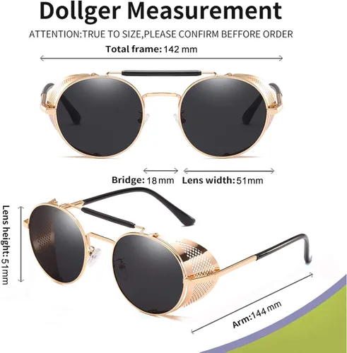 Vista 4 de Dollger Gafas de sol redondas vintage estilo Steampunk con protección UV400 para hombres y mujeres