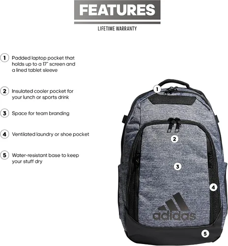 Vista 2 de adidas 5-Star Team - Mochila unisex para adulto, Gris, talla única