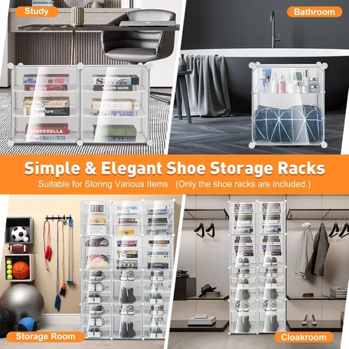 Vista 8 de TENNIX - Caja de zapatos plegable de 72 pares, 12 niveles, de plástico transparente, apilable, organizador de zapatos para armario y entrada, ahorro