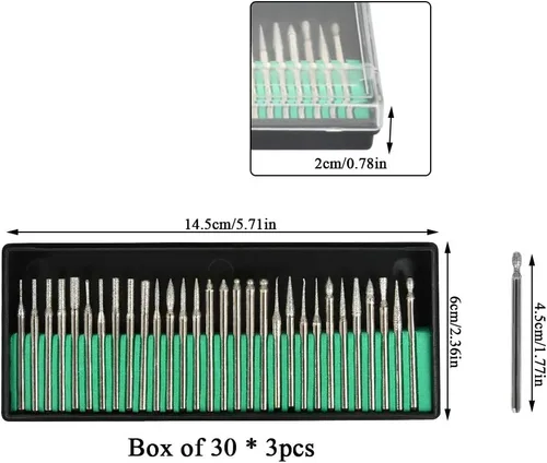 Vista 2 de TIMESETL Juego de 90 brocas de diamante para grabado, herramienta rotativa de tallado, vástago de 1/8 pulgadas (0.118 in), para vidrio, piedras