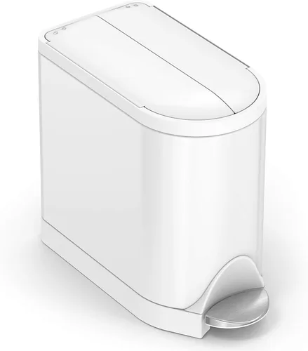 Vista 9 de Simplehuman - Cubo de basura para baño con tapa abatible de 10 litros / 2.6 galones, acero inoxidable cepillado con borde negro